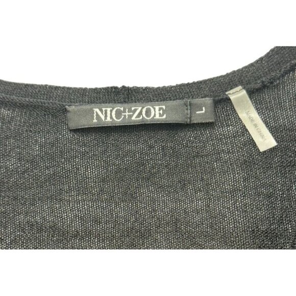 Nic+Zoe Silk Blend Open Cardigan Black Sheer Hem Long Sleeve Classic Soft Size L - Picture 5 of 7